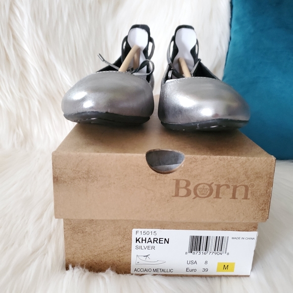 NEW Born Kharen Silver Leather Ankle Lace Flats - Picture 7 of 10